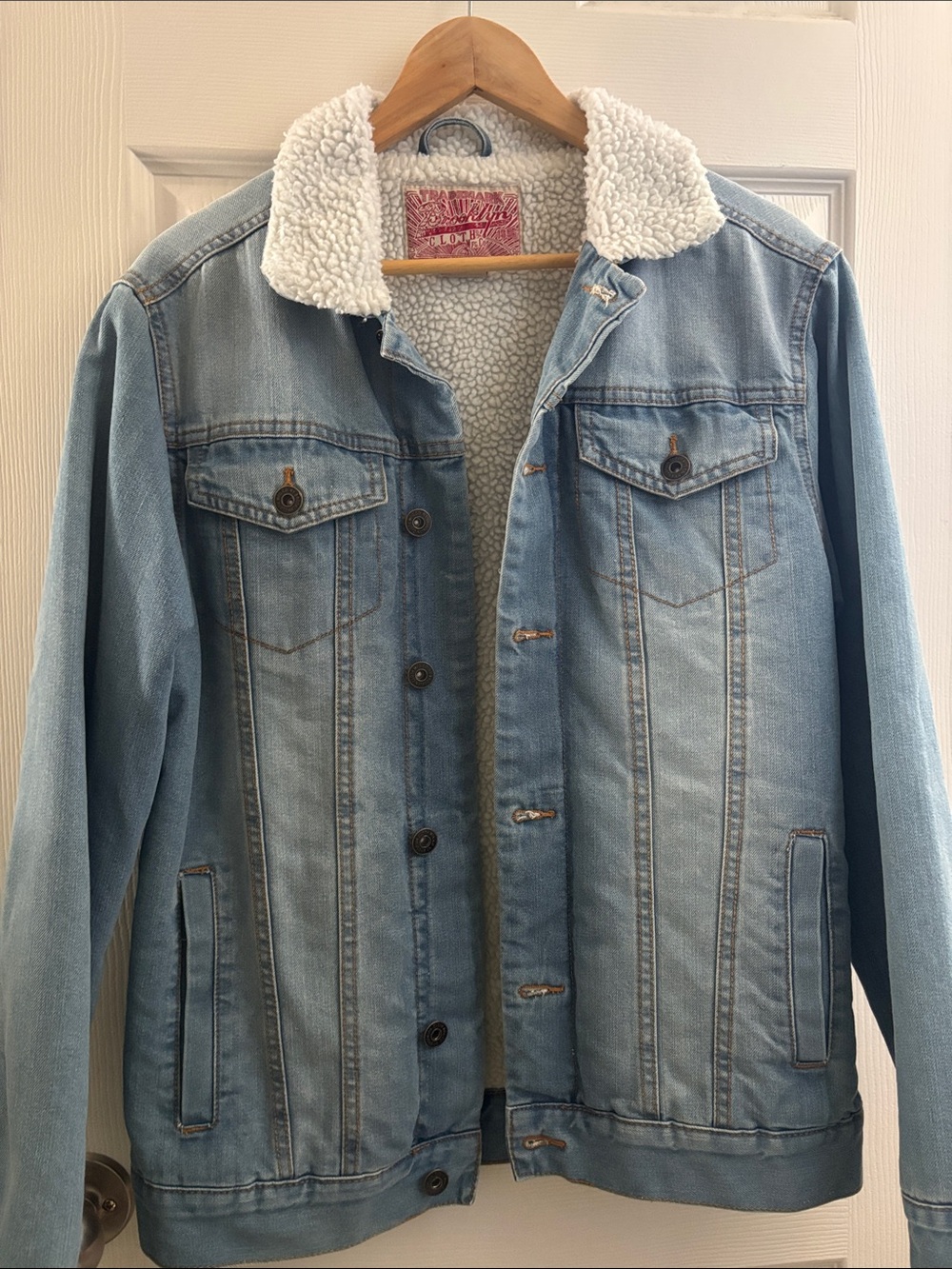 Light Blue Denim Sherpa-Lined Bomber Jacket